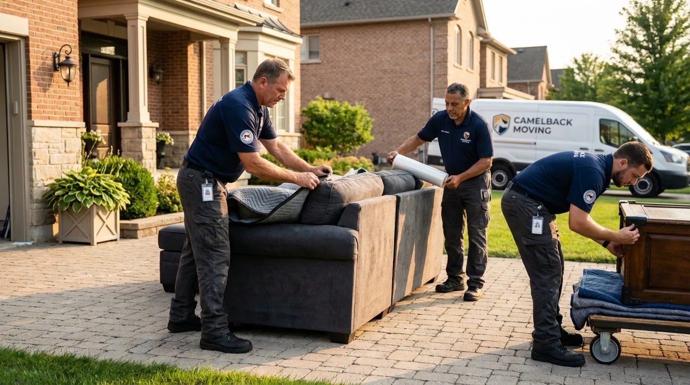 Large estate moving crew wrapping furniture in Southfield, MI